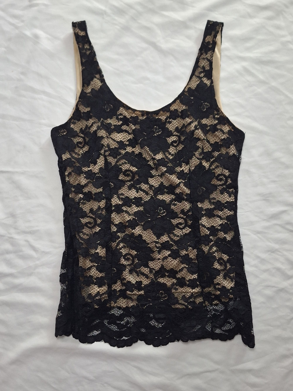 Cinema Etoile Vintage Black Lace Dual Layer Tan With Side Zipper Tank Top Size 6 - Picture 3 of 7